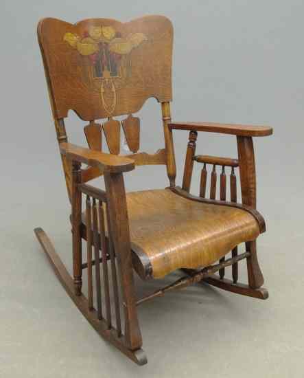 Appraisal: Art Nouveau paint decorated rocking chair '' Seat Ht ''