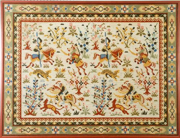 Appraisal: Portugese flatweave tapestry Hunters with hounds amongst trees MEASUREMENTS x