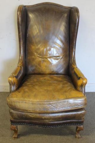 Appraisal: Vintage Leather Library Chair Labeled G Fox From a Stamford