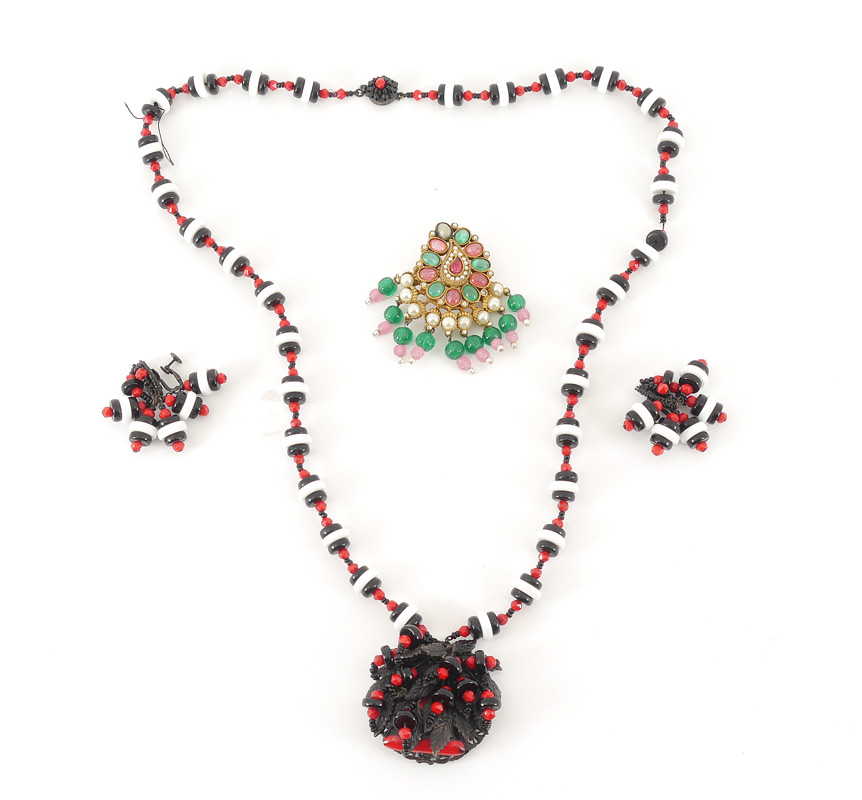 Appraisal: MIRIAM HASKELL AND KJL COSTUME JEWELRY Miriam Haskell black red