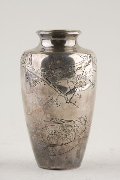 Appraisal: Japanese Silver Bud Vase marks on underside body sports delicate