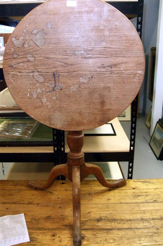 Appraisal: A th century circular oak tilt-top table on carved column