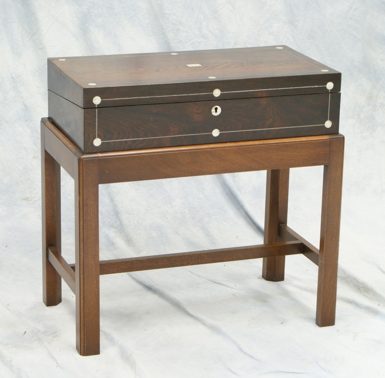 Appraisal: th c brass and MOP inlaid rosewood lap desk on