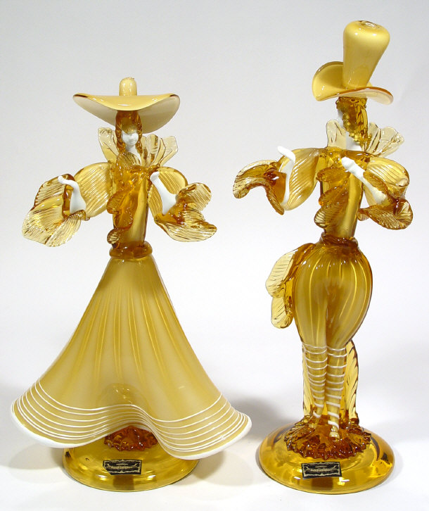 Appraisal: Pair of Murano glass figures with white trailled decoration on