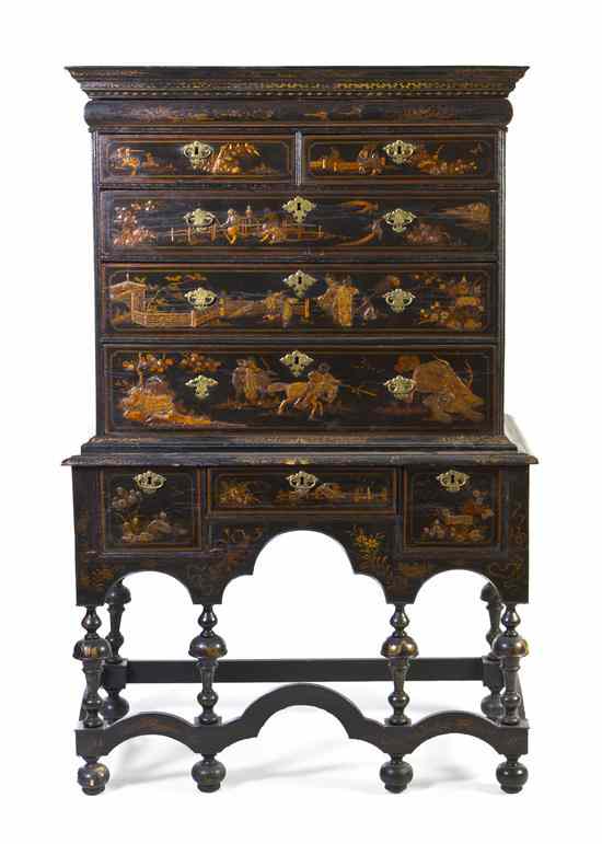 Appraisal: A Georgian Style Lacquered Chest on Stand in two parts