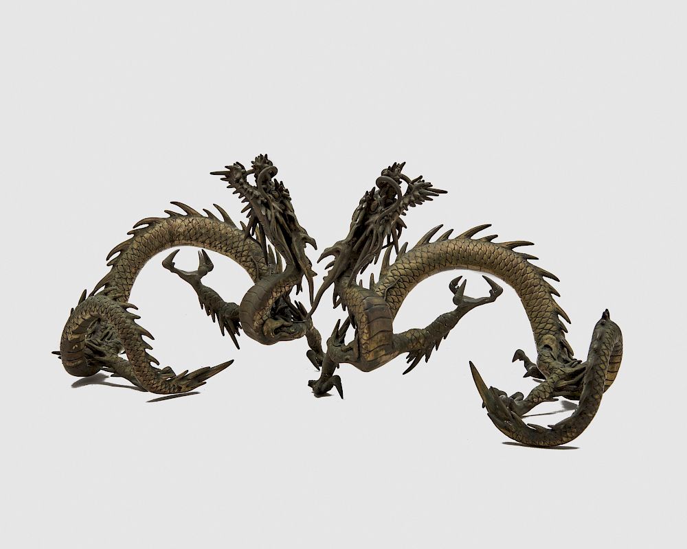 Appraisal: Pair of Japanese Meiji Bronze Figures of Coiled Dragons Pair