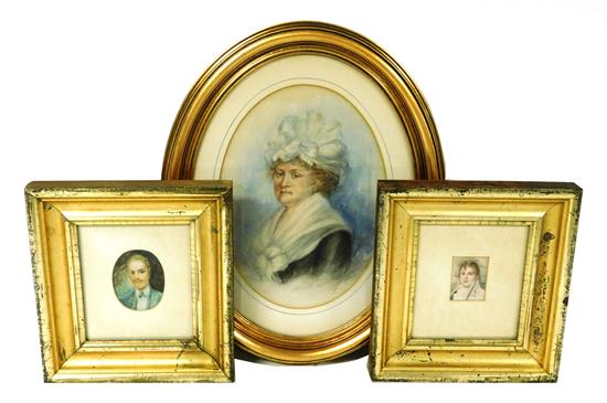 Appraisal: Three watercolor portraits th - early th C two miniature