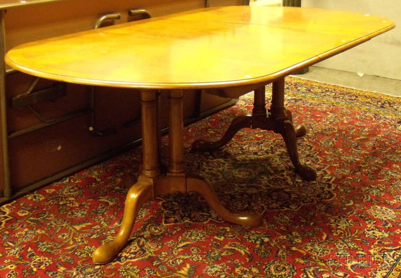 Appraisal: Georgian-style Inlaid Mahogany and Walnut Veneer Double-pedestal Dining Table with