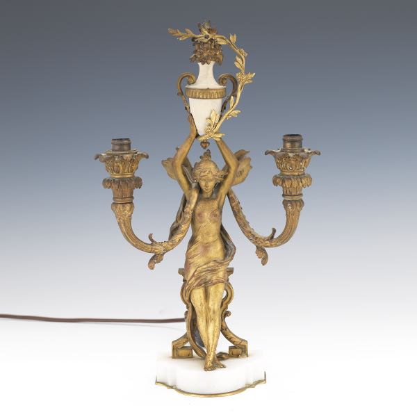 Appraisal: ITALIAN BRONZE AND MARBLE ACCENT LAMP H x W Gilt