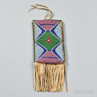 Appraisal: Crow Beaded Hide Mirror Bag c last quarter th century