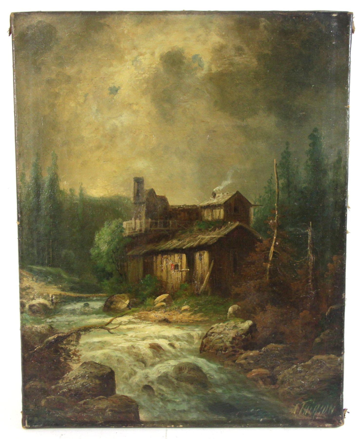 Appraisal: A Thipio Farmstead by a Stream signed oil on canvas