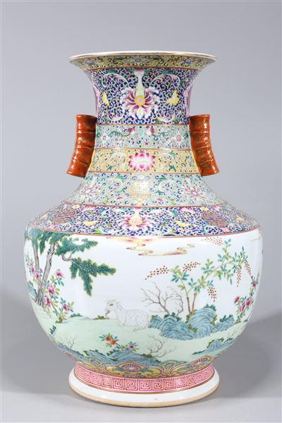 Appraisal: Large and elaborate Chinese famille rose enameled porcelain vase with