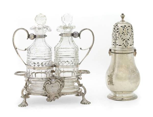 Appraisal: A George II cruet stand for oil and vinegar Samuel