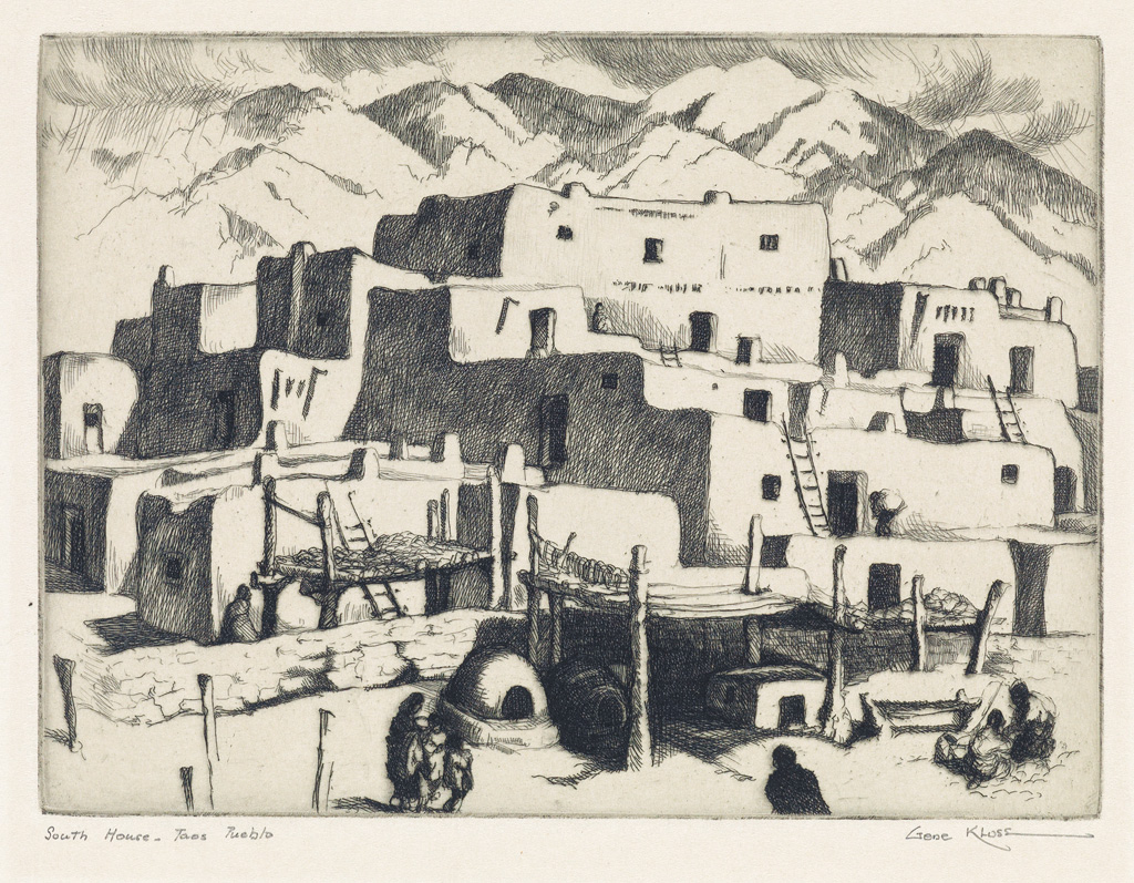 Appraisal: GENE KLOSS South House--Taos Pueblo Etching x mm x inches