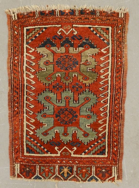 Appraisal: Turkish Yastik Small Wool Rug Carpet Mat Turkey Circa Red