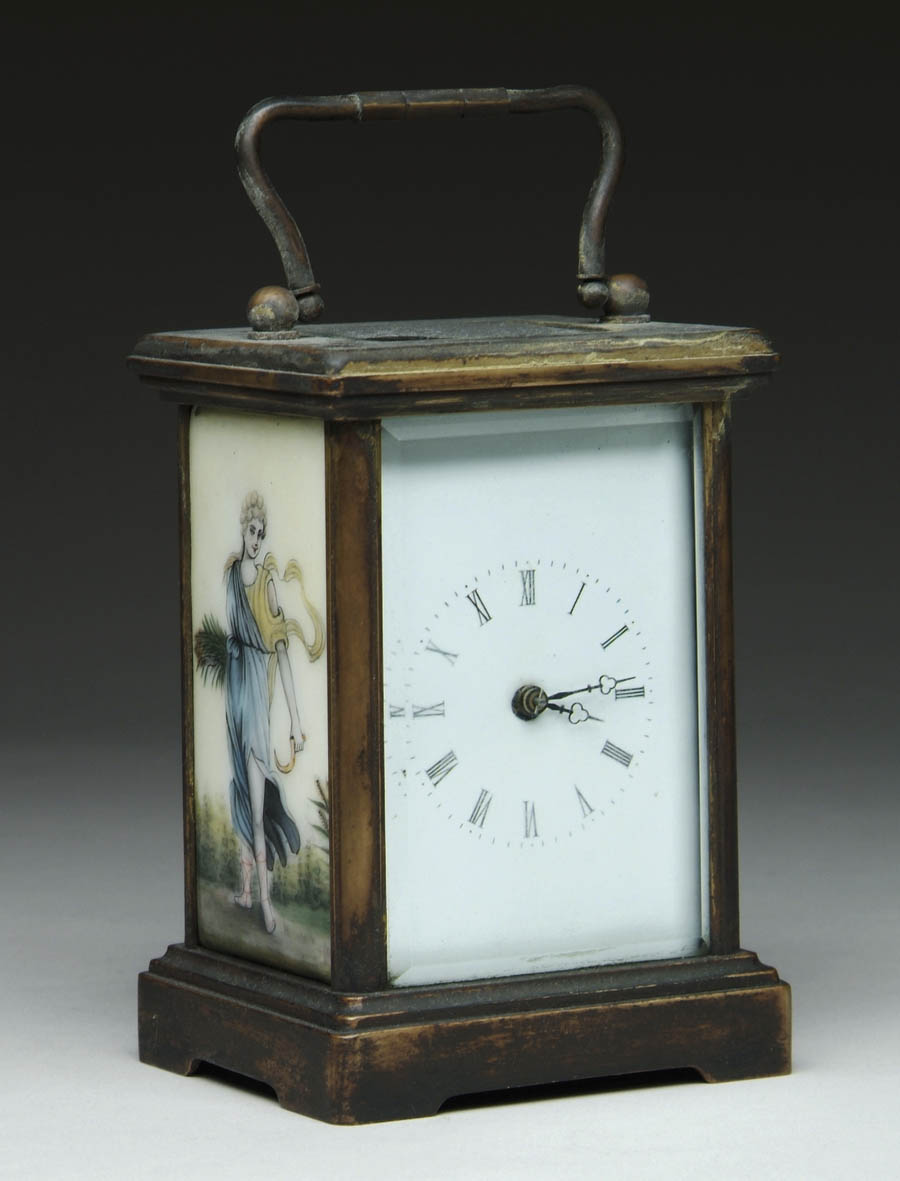 Appraisal: ENAMELED CARRIAGE CLOCK Very nice old carriage clock probably French