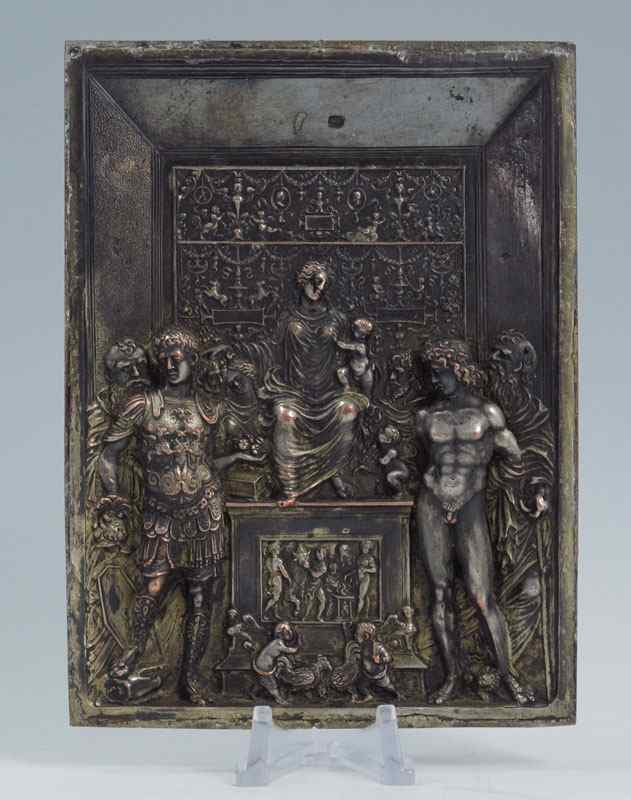 Appraisal: TH CENTURY OR EARLIER SILVERED BRONZE RELIEF PLAQUE '' x