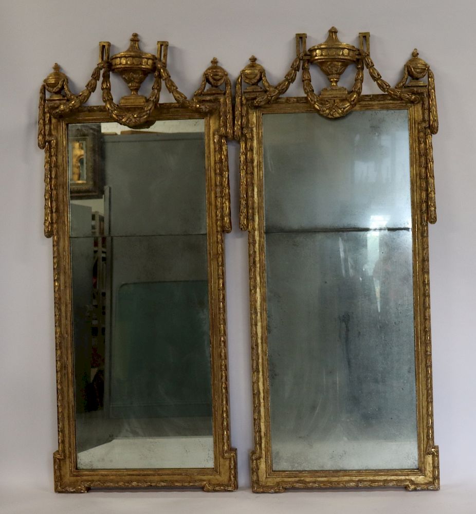 Appraisal: Magnificent Pair Of Louis XVI Style Gilt Wood Mirrors Nice