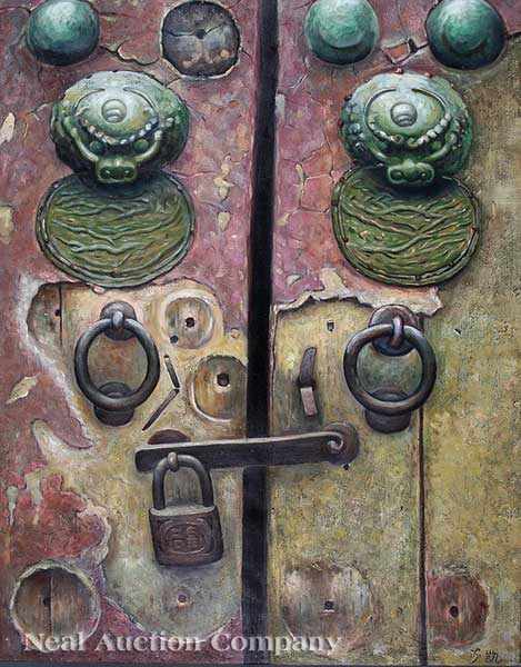 Appraisal: Chinese School th c Locked Door oil on canvas bearing