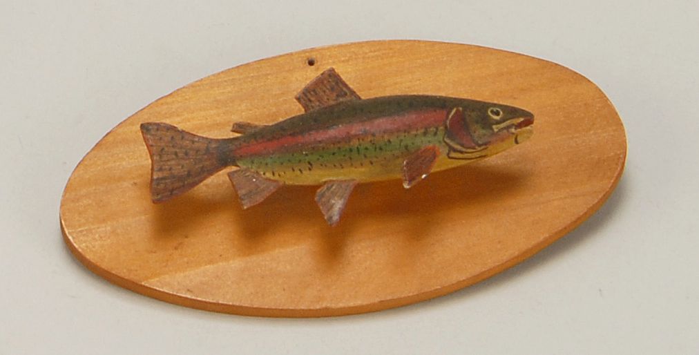 Appraisal: MINIATURE CARVED WOODEN RAINBOW TROUT By Charles C Lawrence of