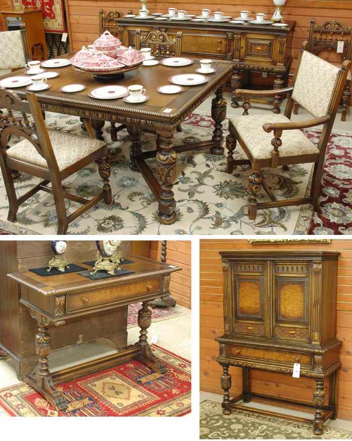 Appraisal: TEN-PIECE WALNUT BURL ELM AND GUMWOOD DINING ROOM FURNITURE SUITE