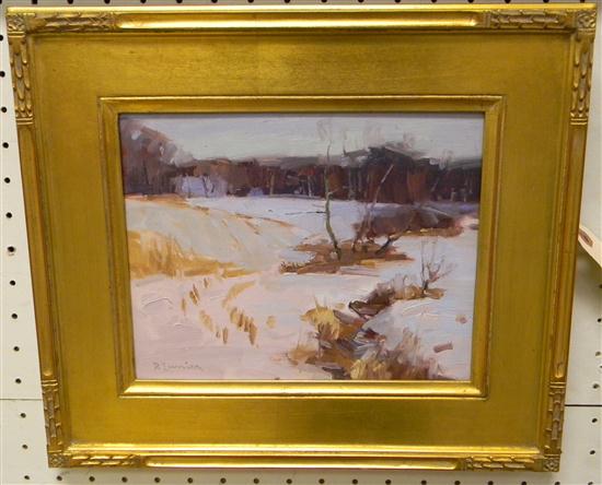 Appraisal: David Lussier oil on panel Snow Fields winter scene with