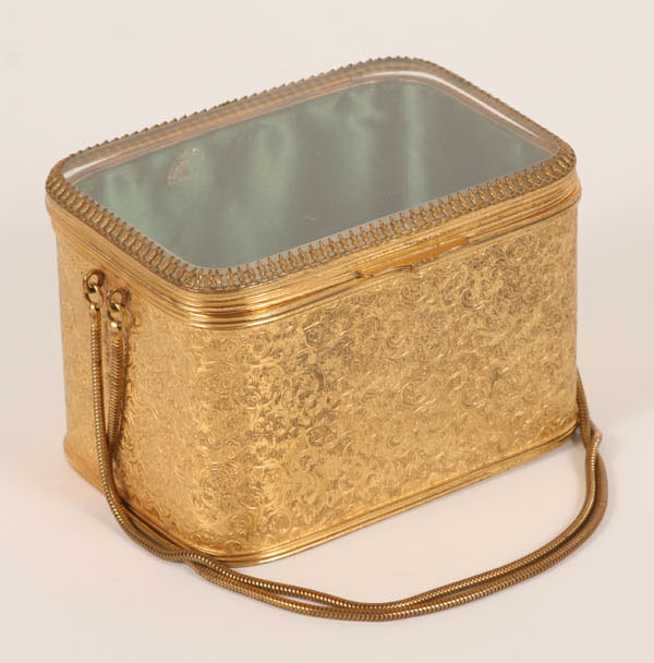 Appraisal: Vintage Rosenfeld French embossed gilt metal box purse with glass