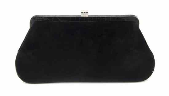 Appraisal: A Lambertson Truex Black Velvet and Crocodile Clutch crocodile trim