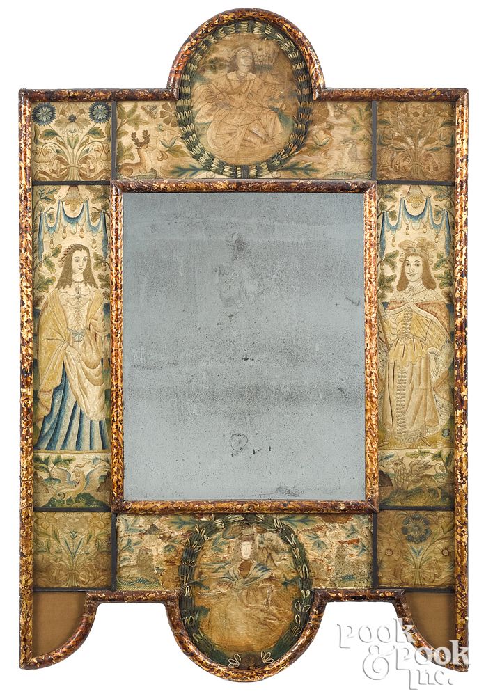 Appraisal: Charles II embroidered mirror late th c Charles II embroidered