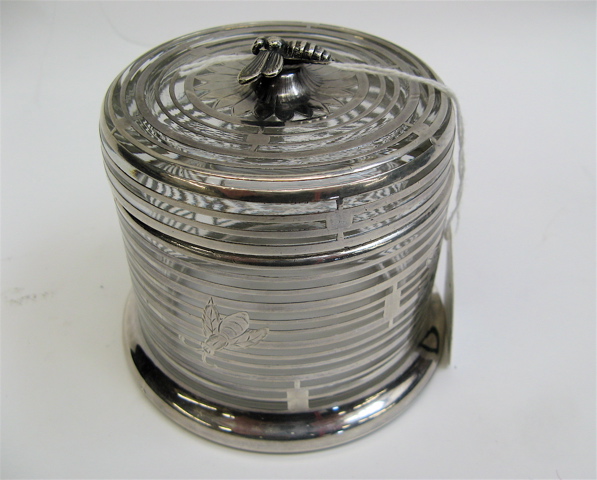 Appraisal: SILVER OVERLAY ON CLEAR GLASS COVERED HONEY JAR flower and