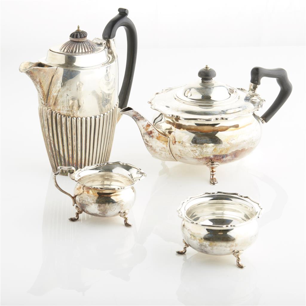 Appraisal: A three-piece small silver tea service Sheffield marks worn of