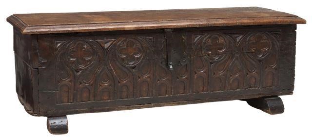 Appraisal: Gothic Revival carved oak coffer storage trunk th th c