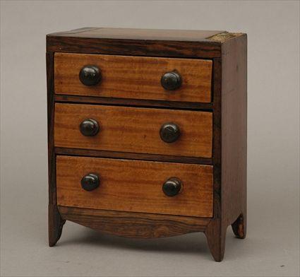 Appraisal: Rosewood Veneered Mahogany and Satinwood Miniature Chest of Drawers