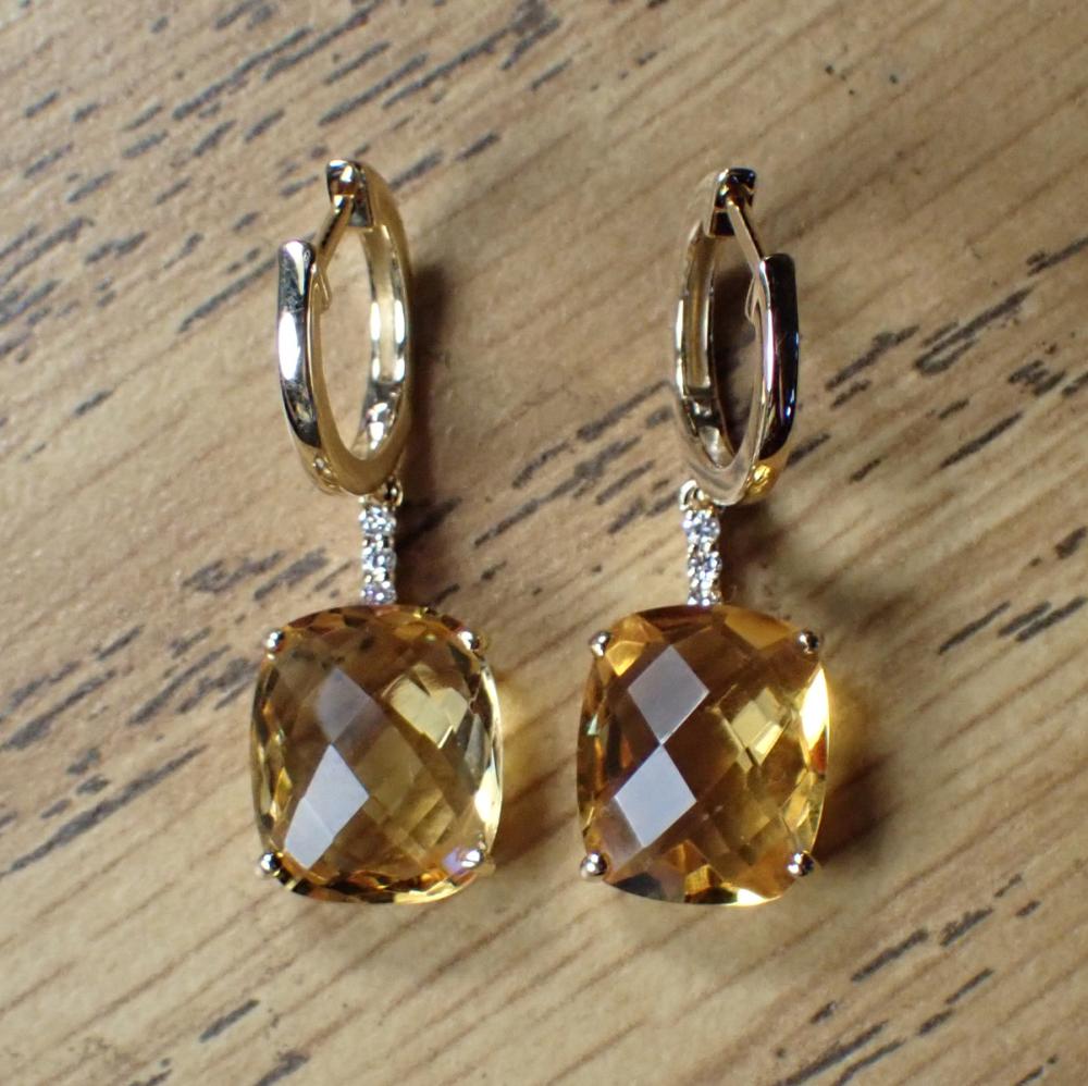 Appraisal: PAIR OF CITRINE AND DIAMOND DANGLE EARRINGS each k yellow