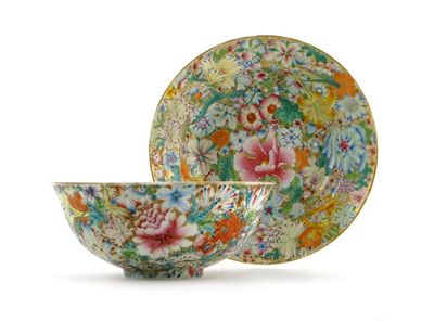 Appraisal: A Chinese mille fleurs decorated soup plate and a similarly