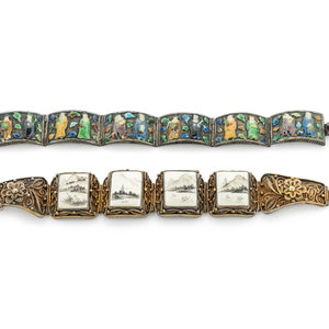 Appraisal: Two Chinese Inlaid and Enameled Metal Filigree Bracelets EARLY TH