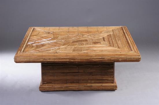 Appraisal: BRAZILIAN BAMBOO SQUARE LOW TABLE th century Projecting top with