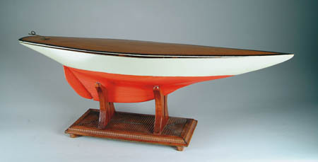 Appraisal: FINE PAINTED SAILBOAT HULL MODEL Red and white painted hull