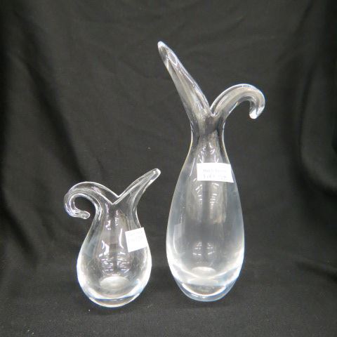 Appraisal: Steuben Crystal Vases floraform tops signed excellent