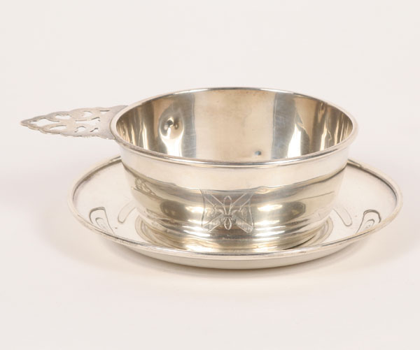 Appraisal: Sterling silver porringer and saucer military presentation inscription on dish