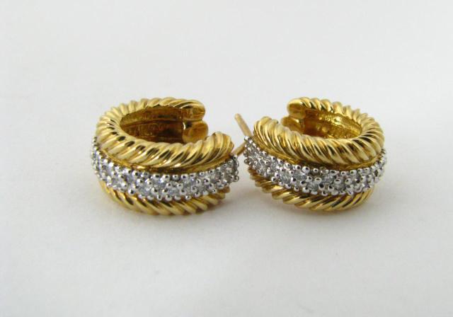 Appraisal: Pair of K yellow gold David Yurman diamond huggie earrings