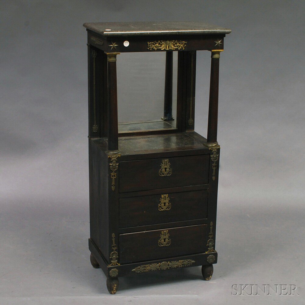 Appraisal: French Empire Ormolu-mounted Mahogany Marble-top Cabinet th century the marble