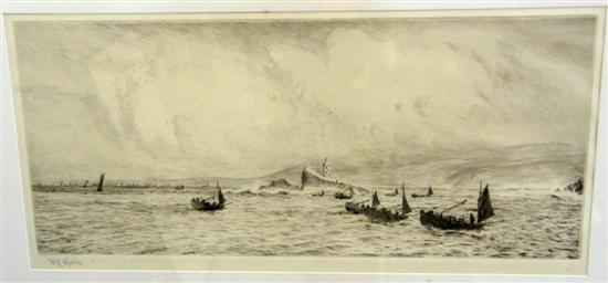 Appraisal: W L Wyllie dry point etching boats at sea signed