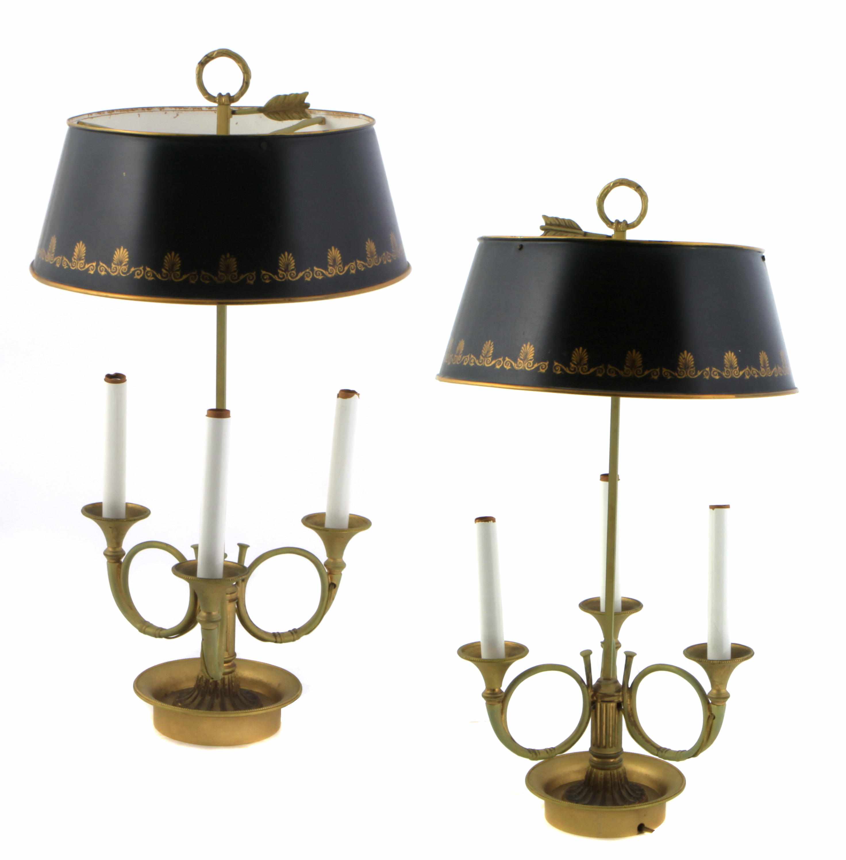 Appraisal: A pair of Neoclassical style gilt bronze bouillotte lamps with