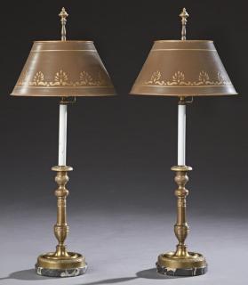 Appraisal: Pair of French Gilt Bronze Candlesticks th c with relief