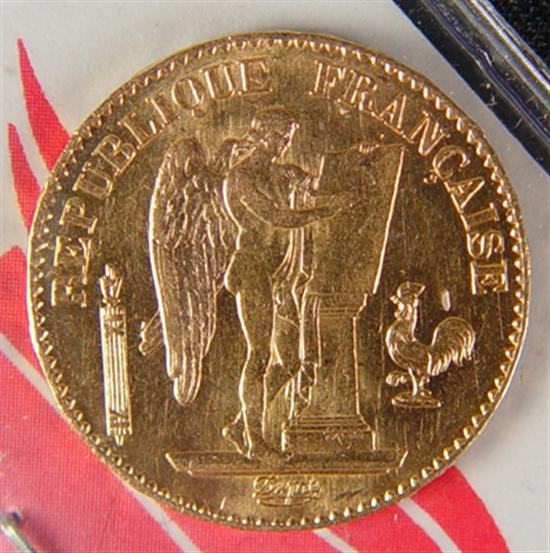 Appraisal: A French Francs Gold Coin AU N B coin contains