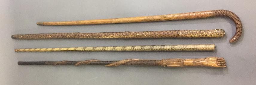 Appraisal: Snake Carved Cane Snake carved cane l together with two