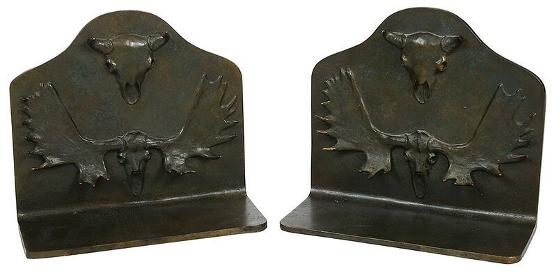 Appraisal: Pair of Bronze Bookends with Skull Motif American th th