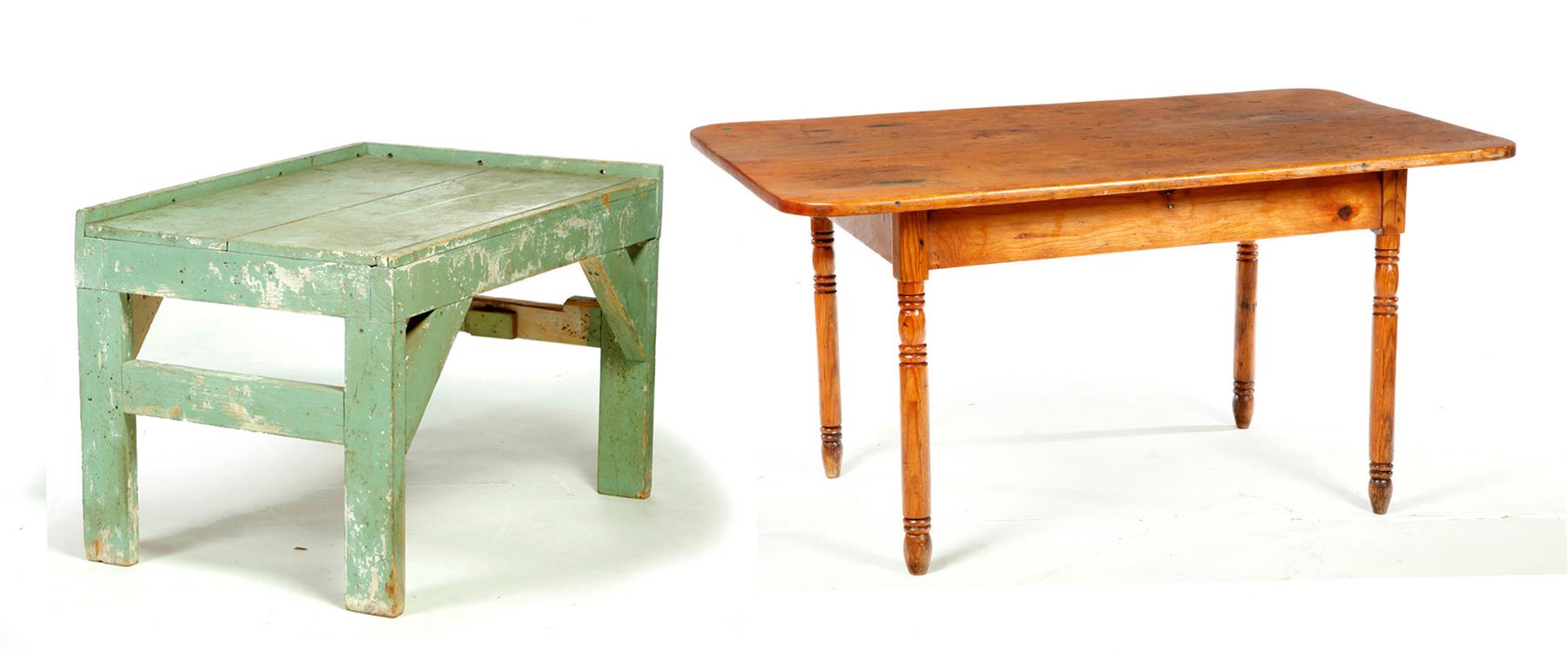 Appraisal: TWO WORK TABLES American th century A California sugar pine