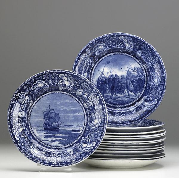 Appraisal: STAFFORDSHIRE Fourteen assorted plates painted with historic scenes most by